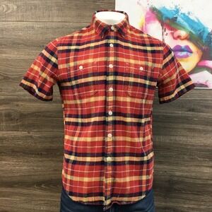 Wallace & Barnes Plaid Button Down Short Sleeve‎ Shirt Men M Textured Cotton